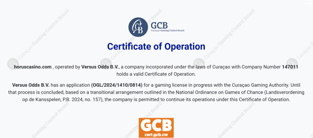 Horus Casino license
