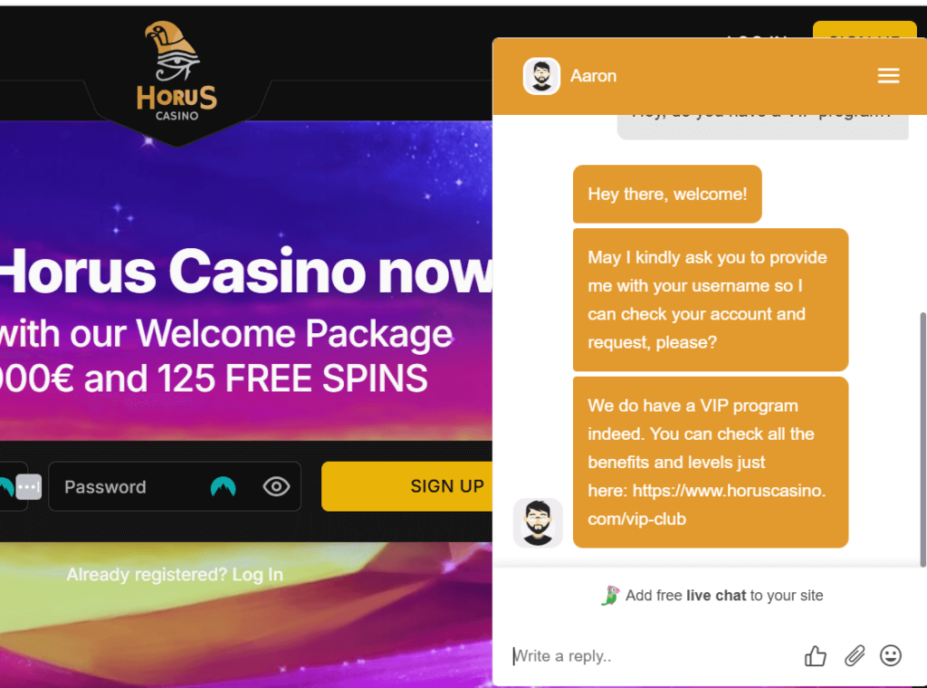 Horus Casino support