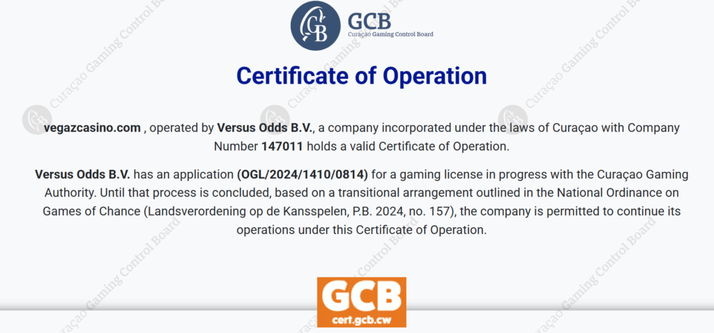 Vegaz Casino license