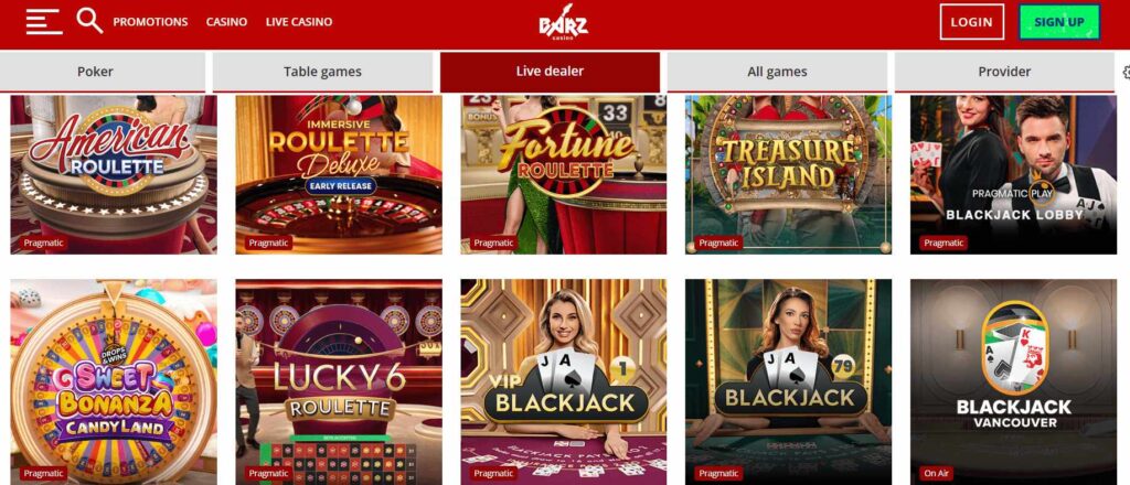 Barz Casino table games live