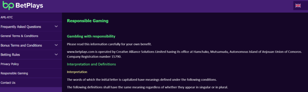 BetPlays Casino responsible gambling