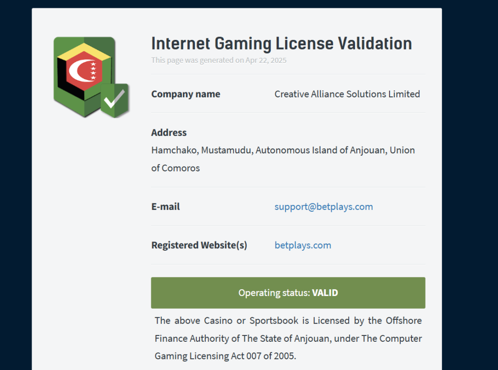 BetPlays licence