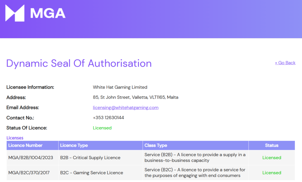 Dream Vegas licence