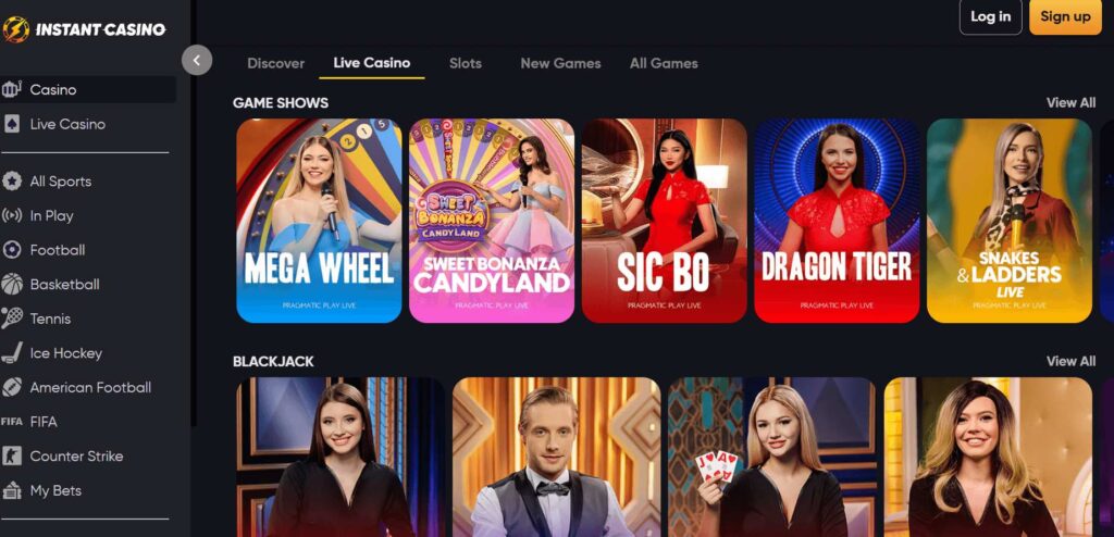 Instant Casino live games