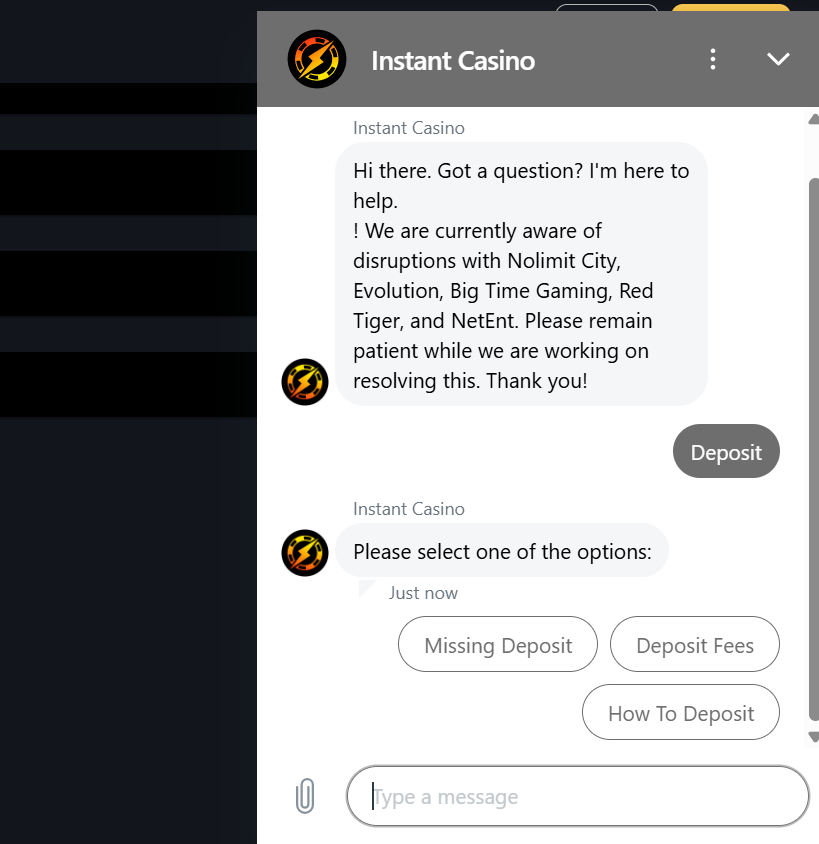 Instant Casino support