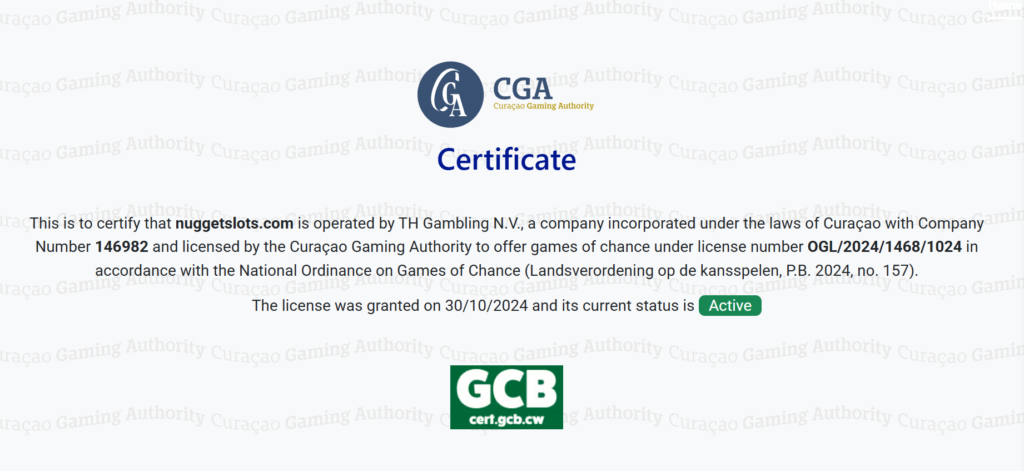 NuggetSlots Casino licence