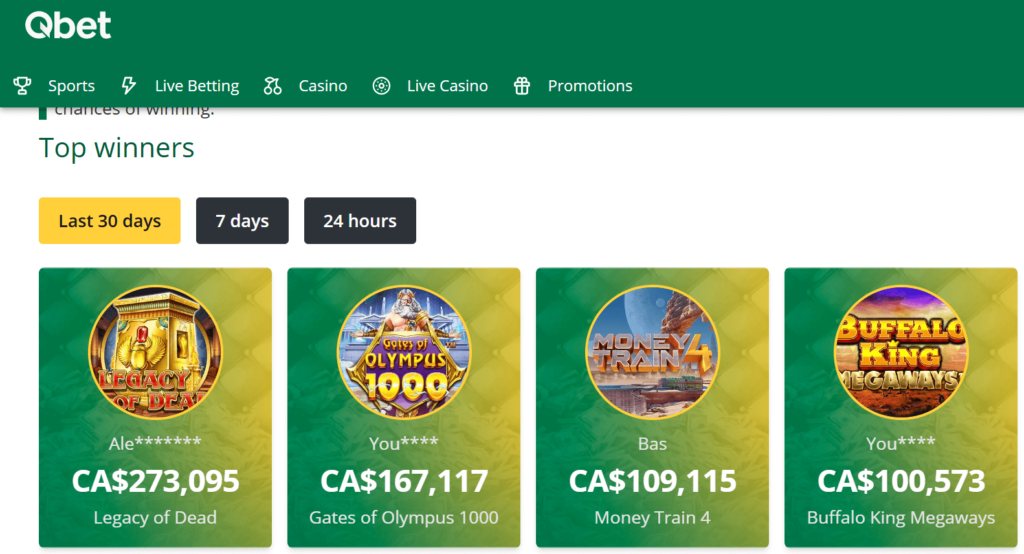 Qbet Casino winners