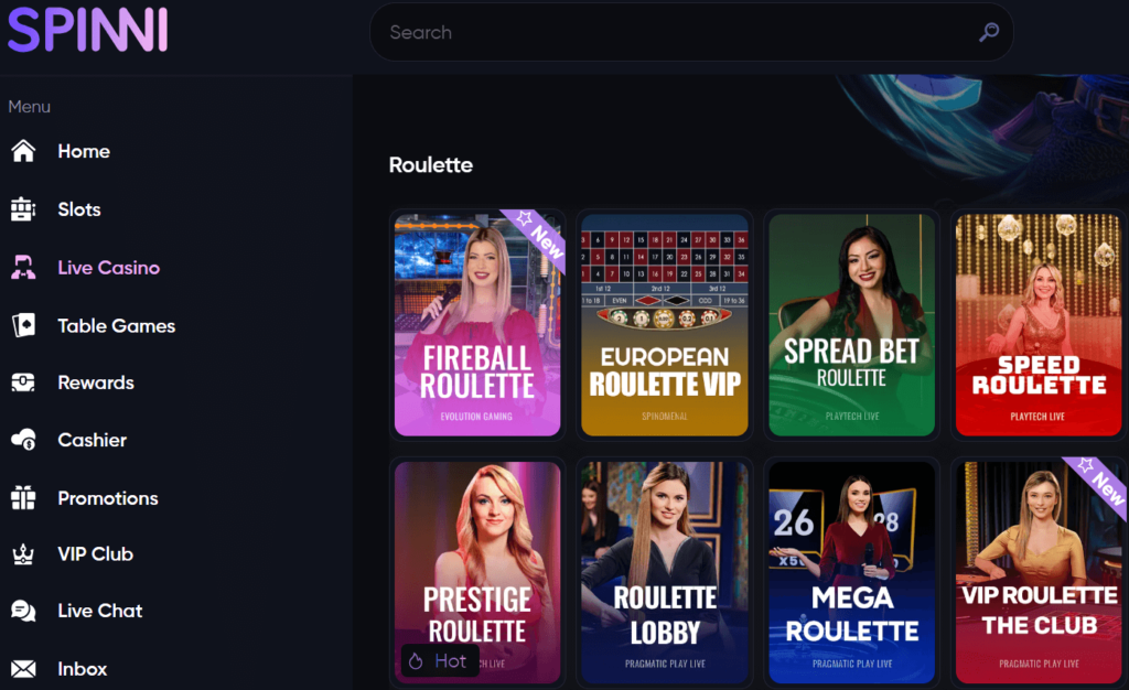 Spinni Casino live games
